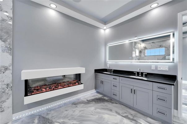Fireplace, Interior, Marble, Recessed Lighting