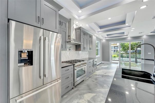 Interior, Kitchen, Marble, Recessed Lighting, Stainless Steel Appliances