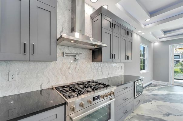 Interior, Kitchen, Marble, Recessed Lighting, Stainless Steel Appliances