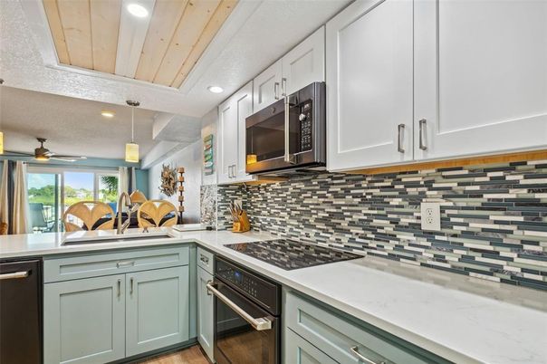 Interior, Kitchen, Recessed Lighting, Stainless Steel Appliances, Wooden Ceilings, Wood Texture Flooring
