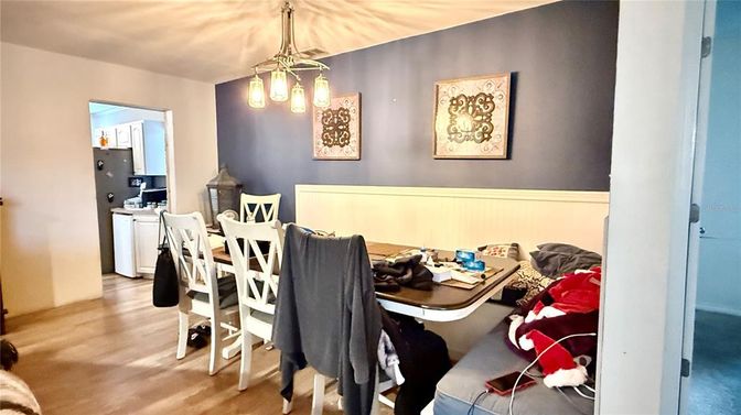 Dining room, Interior, Pendant Lights, Wood Texture Flooring