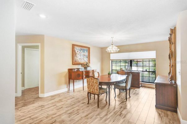 Chandelier, Dining room, Interior, Recessed Lighting, Wood Texture Flooring