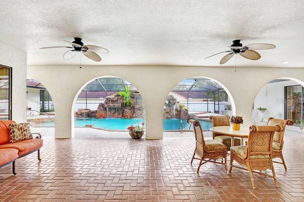 Dining room, Interior, Pool, Recessed Lighting, Sun Room