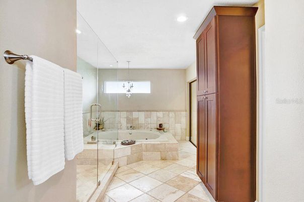 Bathroom, Glass Shower, Interior, Recessed Lighting