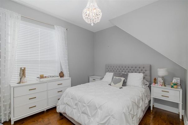 Bedroom, Chandelier, Interior, Wood Texture Flooring