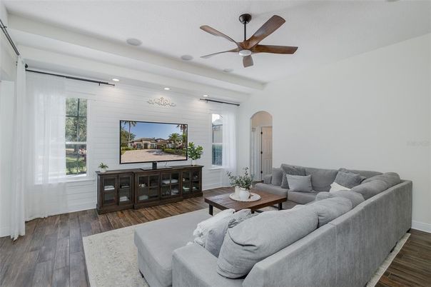 Interior, Living room, Recessed Lighting, Wood Texture Flooring