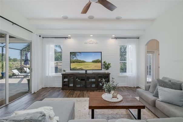 Interior, Living room, Recessed Lighting, Wood Texture Flooring