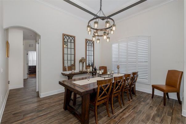 Chandelier, Dining room, Interior, Pendant Lights, Wood Texture Flooring