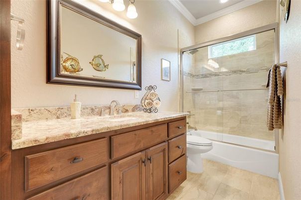 Bathroom, Glass Shower, Interior, Recessed Lighting, Wood Texture Flooring