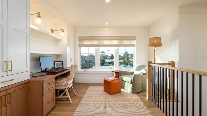 Home Office, Interior, Recessed Lighting, Wood Texture Flooring