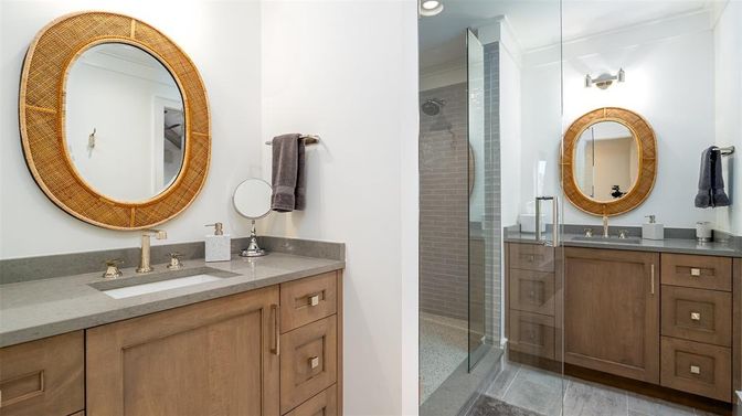 Bathroom, Dual Sink Vanities, Glass Shower, Interior, Recessed Lighting