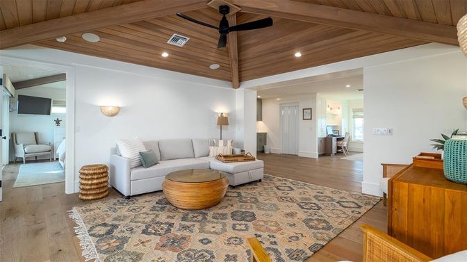 Interior, Living room, Recessed Lighting, Wooden Beams, Wooden Ceilings, Wood Texture Flooring