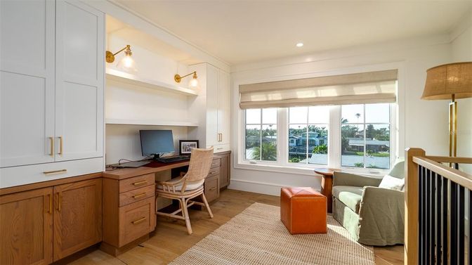 Home Office, Interior, Recessed Lighting, Wood Texture Flooring