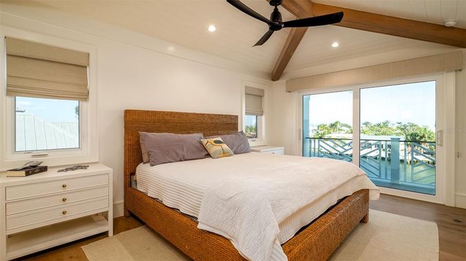 Bedroom, Interior, Recessed Lighting, Wooden Beams, Wood Texture Flooring