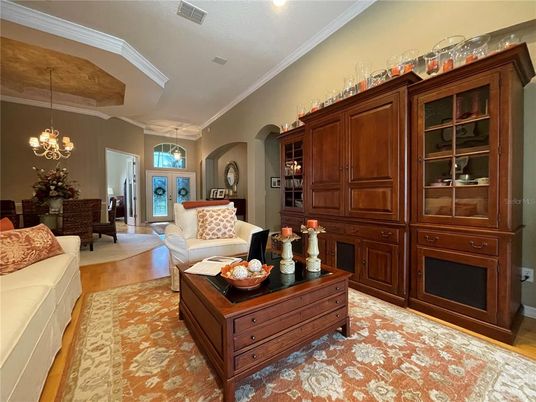 Chandelier, Dining room, Interior, Living room, Recessed Lighting, Wood Texture Flooring