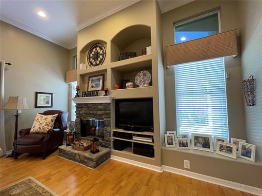 Fireplace, Interior, Recessed Lighting, Wood Texture Flooring