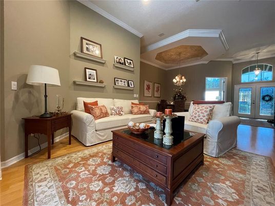 Chandelier, Interior, Living room, Pendant Lights, Wood Texture Flooring