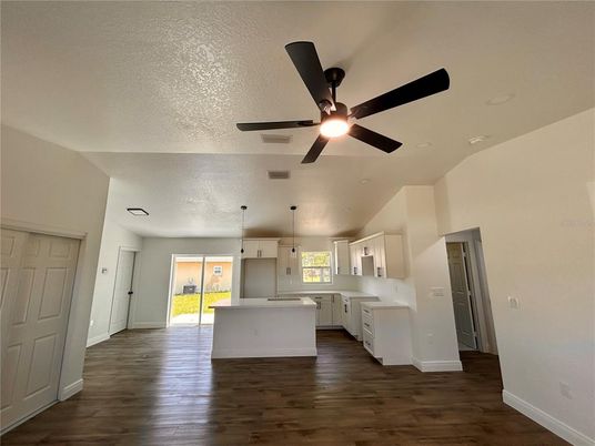 Interior, Kitchen, Pendant Lights, Wood Texture Flooring