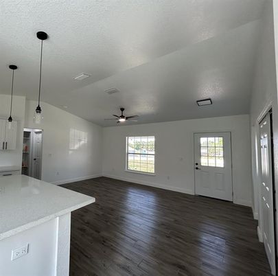 Empty room, Interior, Pendant Lights, Wood Texture Flooring