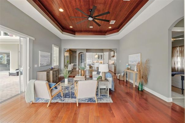 Interior, Living room, Recessed Lighting, Wooden Ceilings, Wood Texture Flooring