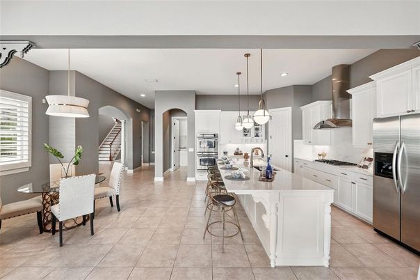 Dining room, Interior, Kitchen, Pendant Lights, Recessed Lighting, Stainless Steel Appliances
