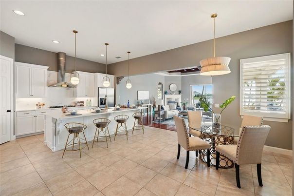 Dining room, Interior, Kitchen, Living room, Pendant Lights, Recessed Lighting, Stainless Steel Appliances