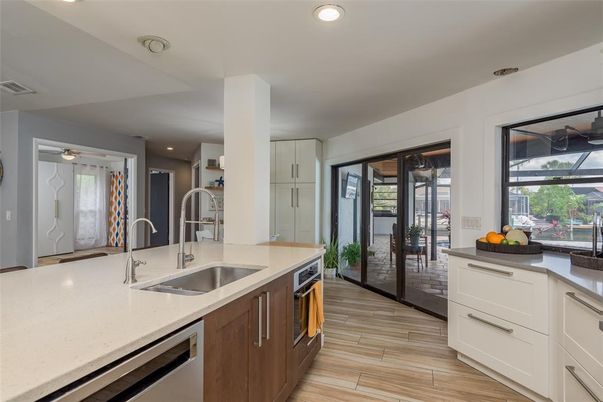 Interior, Kitchen, Recessed Lighting, Wood Texture Flooring