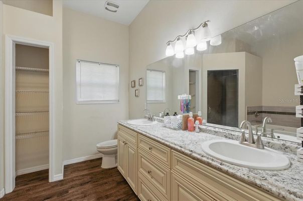 Bathroom, Dual Sink Vanities, Interior, Wood Texture Flooring