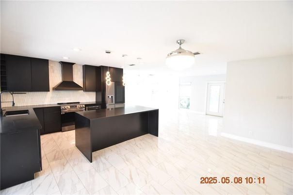 Interior, Kitchen, Marble, Pendant Lights, Recessed Lighting, Stainless Steel Appliances
