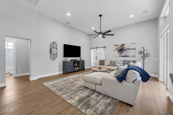 Interior, Living room, Recessed Lighting, Wood Texture Flooring