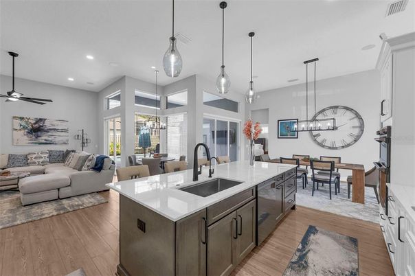 Dining room, Interior, Kitchen, Living room, Pendant Lights, Recessed Lighting, Wood Texture Flooring