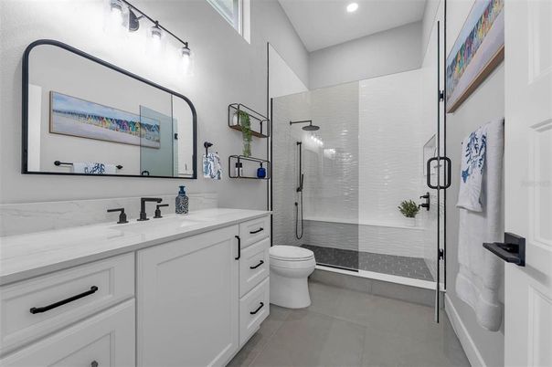 Bathroom, Glass Shower, Interior, Recessed Lighting