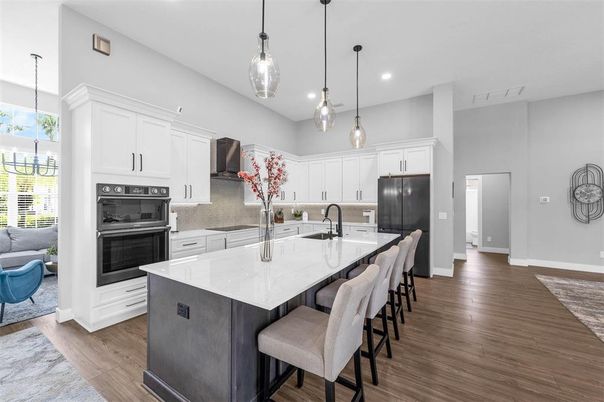 Interior, Kitchen, Pendant Lights, Recessed Lighting, Wood Texture Flooring