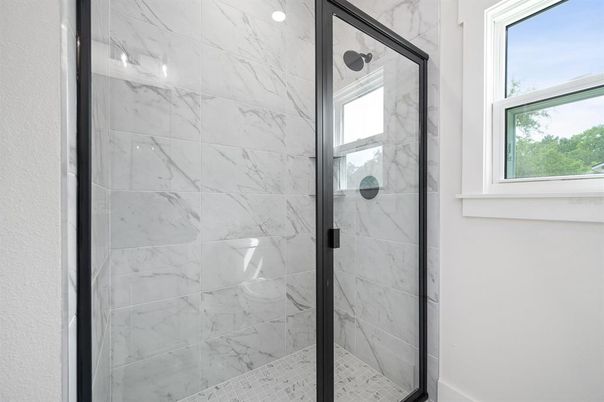 Bathroom, Glass Shower, Interior, Marble Walls