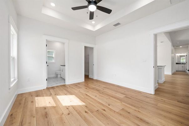 Bathroom, Empty room, Interior, Marble, Recessed Lighting, Wood Texture Flooring