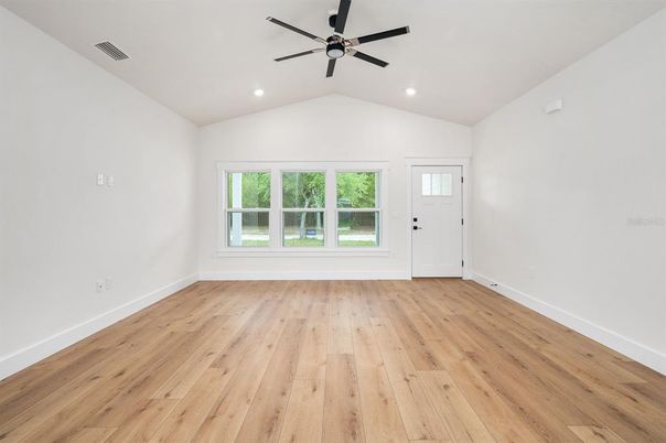 Empty room, Interior, Recessed Lighting, Wood Texture Flooring