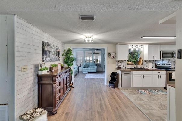 Interior, Kitchen, Living room, Stainless Steel Appliances, Wood Texture Flooring