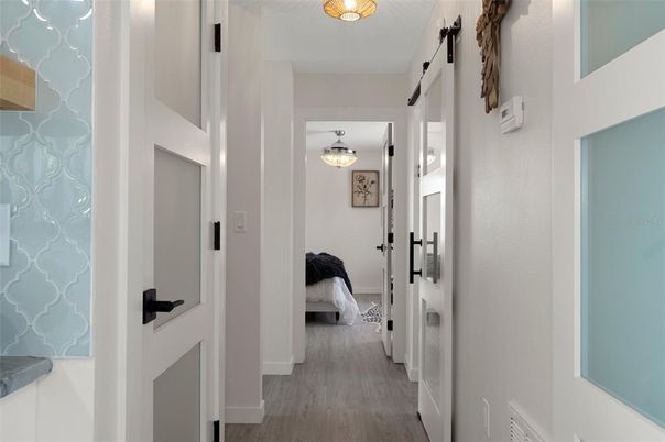 Bedroom, Interior, Pendant Lights, Wood Texture Flooring