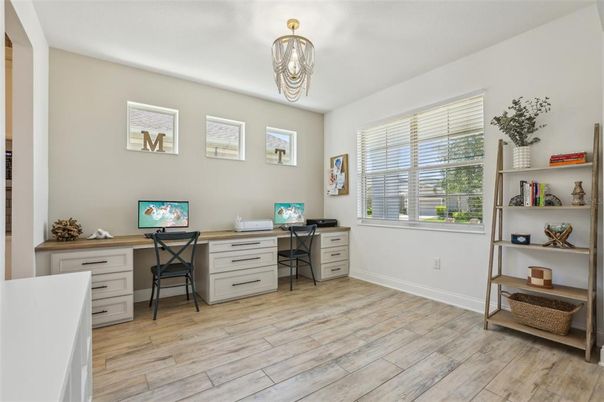 Chandelier, Home Office, Interior, Wood Texture Flooring