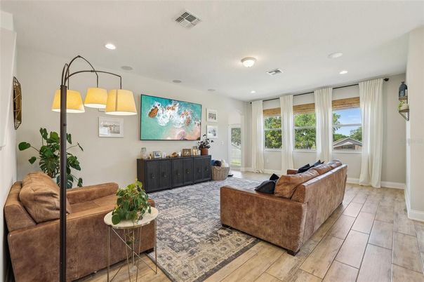 Interior, Living room, Recessed Lighting, Wood Texture Flooring