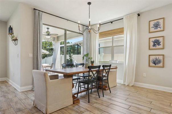 Dining room, Interior, Pendant Lights, Wood Texture Flooring