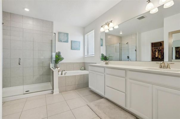Bathroom, Dual Sink Vanities, Glass Shower, Interior, Recessed Lighting