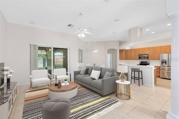 Dining room, Interior, Kitchen, Living room, Pendant Lights, Recessed Lighting, Stainless Steel Appliances