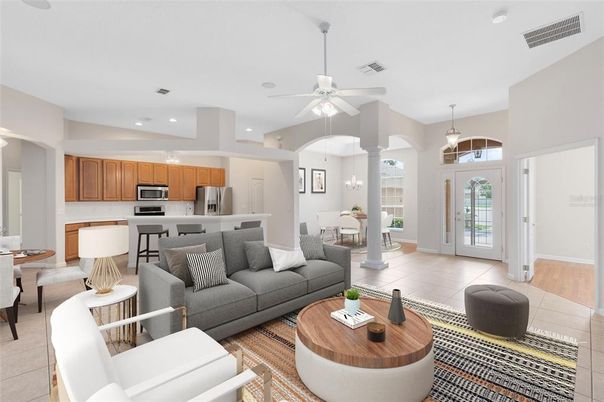 Dining room, Interior, Kitchen, Living room, Pendant Lights, Recessed Lighting, Stainless Steel Appliances