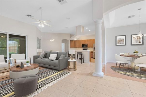 Dining room, Interior, Kitchen, Living room, Pendant Lights, Recessed Lighting, Stainless Steel Appliances