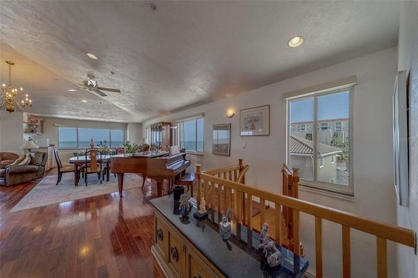 Chandelier, Dining room, Interior, Piano, Recessed Lighting, Wood Texture Flooring