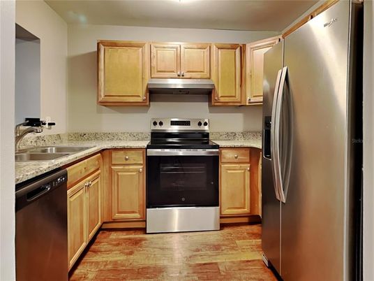 Interior, Kitchen, Stainless Steel Appliances, Wood Texture Flooring