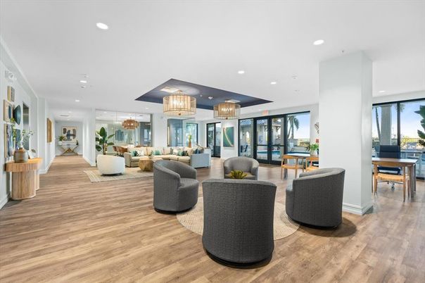 Dining room, Interior, Living room, Recessed Lighting, Wood Texture Flooring