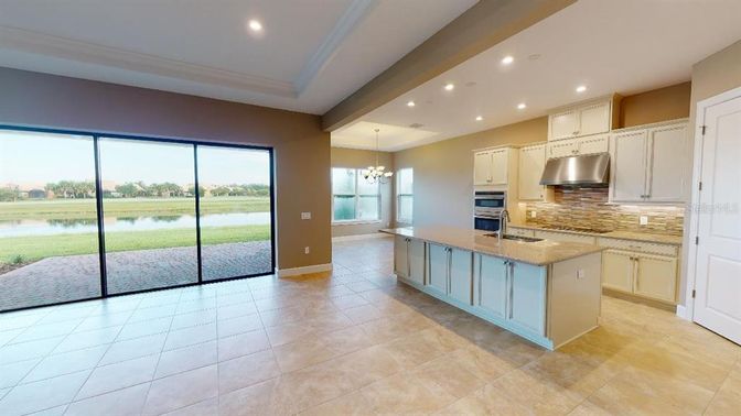 Chandelier, Interior, Kitchen, Recessed Lighting, Stainless Steel Appliances, Water
