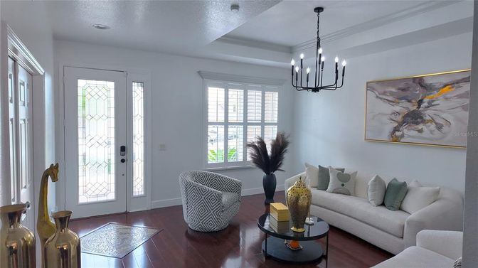 Chandelier, Interior, Living room, Pendant Lights, Wood Texture Flooring